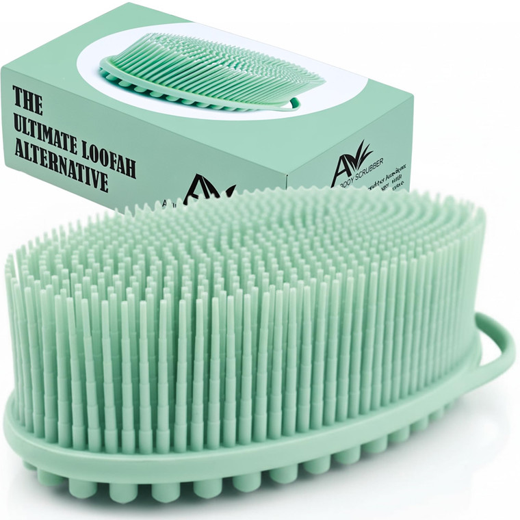 Avilana Premium Silicone Body Scrubber - 8 Years Trusted Since 2017 - SGS Certified Food Grade Dual Sided Bath Brush, Quick-Dry Exfoliating Loofah Al