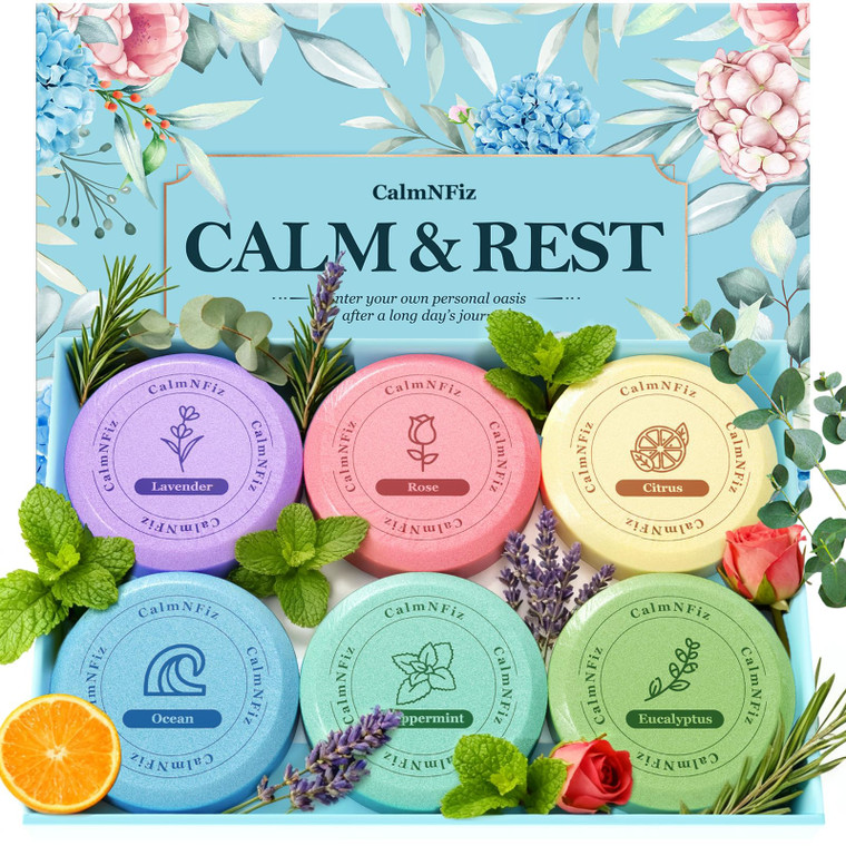 CalmNFiz 6 Pack Shower Steamers Aromatherapy, Stocking Stuffers for Women Men, Birthday Gifts for Her, Christmas White Elephant Gifts for Mom Adults