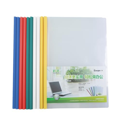 GUANGBO 10 Pcs 5 Assorted Colors Clear Report Covers with Sliding Bar 30 Sheets Capacity A4 Size File Folder Document Binder Organizer