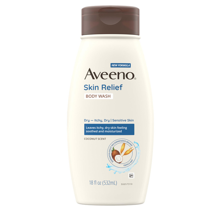 Aveeno Skin Relief Body Wash with a Gentle Coconut Scent & Triple Oat Formula, Daily Cleanser for Sensitive Skin Leaves Itchy, Dry Skin Feeling Sooth