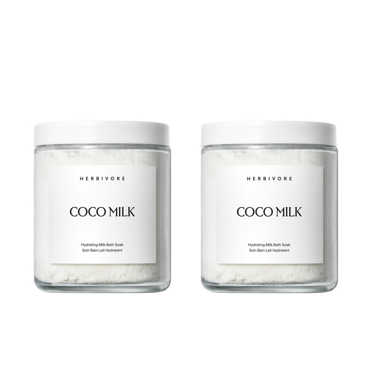 HERBIVORE Coconut Milk Bath Soak | Deeply Hydrating + Skin Softening, Soothing Light Coconut Scent, Vegan, Plant-Based, 237 mL / 8 oz (2-Pack)