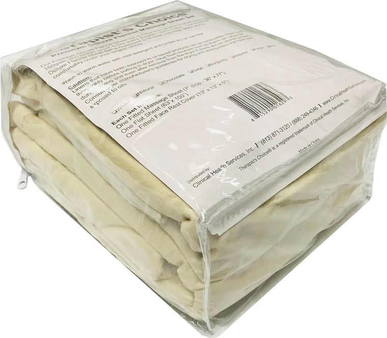 Therapists Choice® Premium Flannel Sheet 3-Piece Set, for Massage Tables, Includes Flat Sheet, Fitted Sheet, and Fitted Face Rest Cover (Natural)