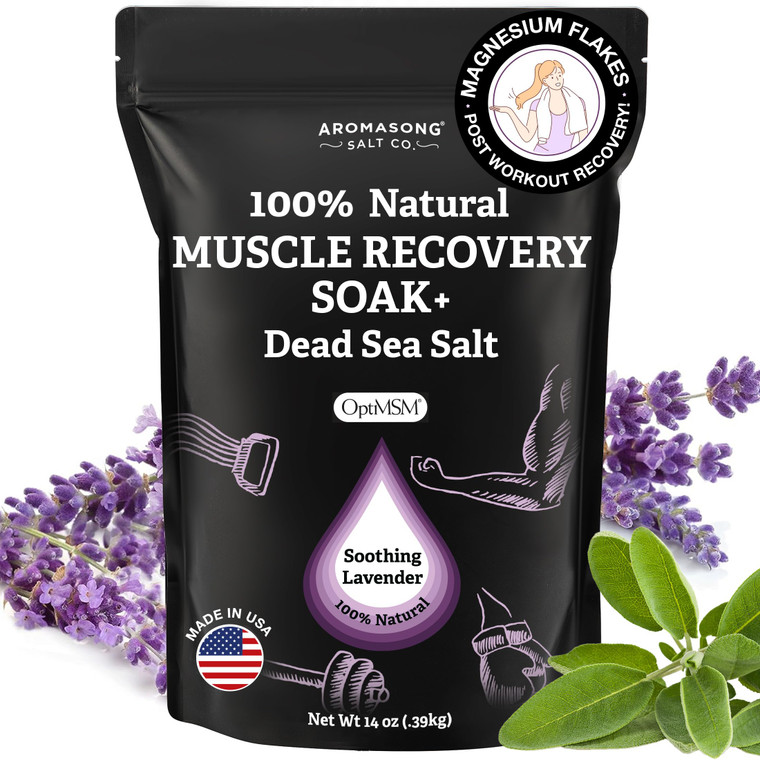 Aromasong Muscle Recovery Bath Soak with Dead Sea Salt, OptiMSM, Magnesium Flakes & Essential Oils for Post Workout Soreness - Made in USA - 14 oz. B