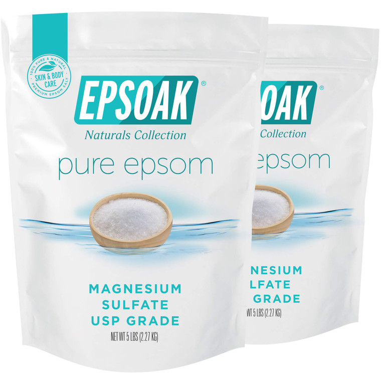 Epsoak Epsom Salt  10 lb (Two 5 lb Resealable Bags), Magnesium Sulfate USP, Unscented, Made in USA, Perfect for Bath, Spa, and Soaking