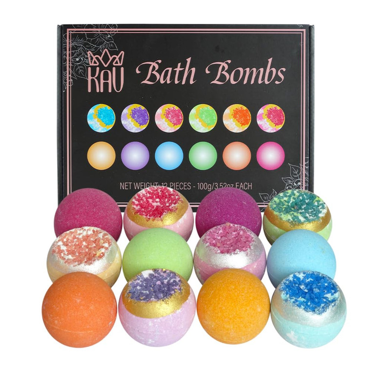 KAV Bath Bombs for Women  Natural Geode Bathbombs for Girls, Tweens | Set of 12 Organic Bath Bomb Giftset with Various Scents and Colors, Moisturizi
