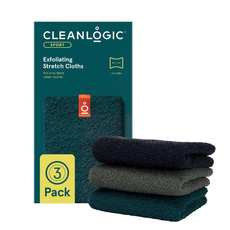 Cleanlogic Body Exfoliating Cloth, Stretchy Sport Exfoliator Bath and Shower Washcloths Ideal for Post-Workout Cleanse, Daily Skincare Tool, 3 Count