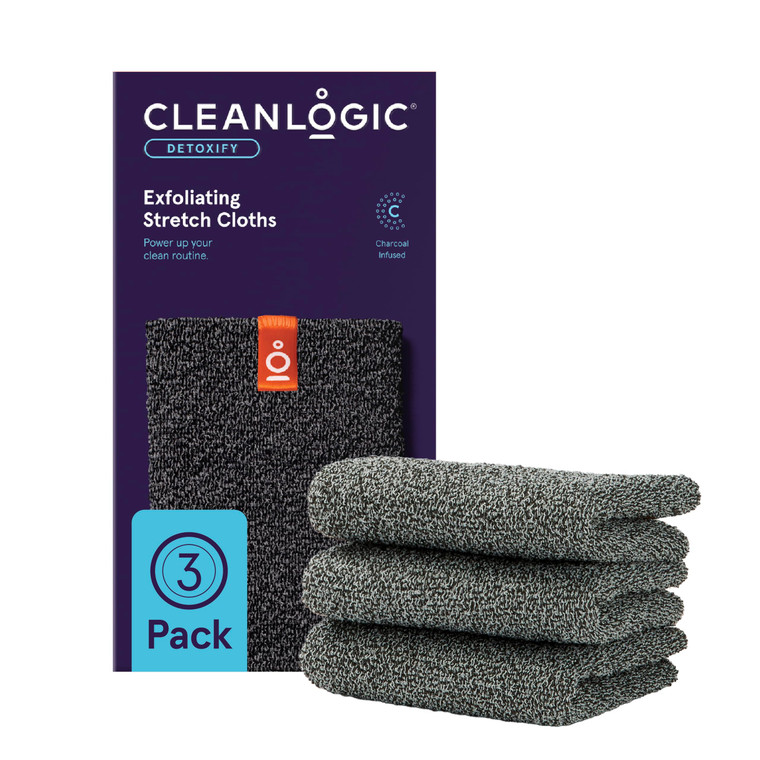 Cleanlogic Body Exfoliating Cloth, Stretchy Detox Charcoal Infused Exfoliator Bath and Shower Washcloths, Reusable Daily Skincare Tool, 3 Count Value