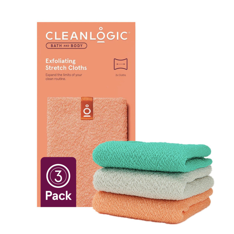 Cleanlogic Body Exfoliating Cloth, Stretchy Exfoliator Bath and Shower Washcloths for Smooth and Softer Skin, Reusable Daily Skincare Tool, Assorted