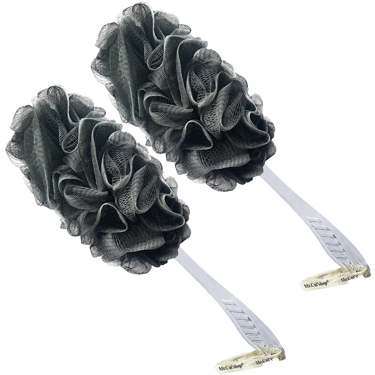 2PACK Charcoal Fiber Exfoliating Loofah luffa loofa Bath Back Brush On a Stick - Long Handle with Radian is Ergonomic for Men and Women - Shower Spon