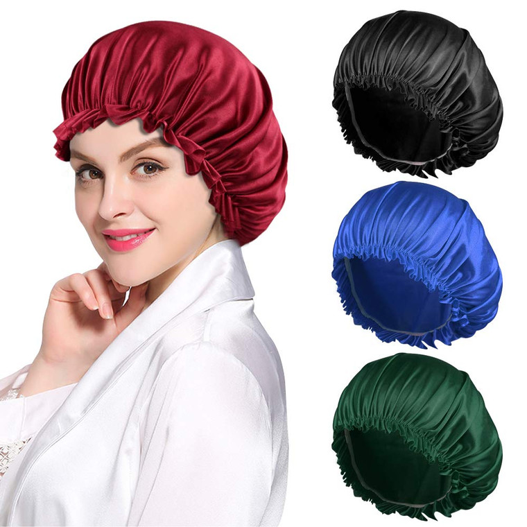 ROYBENS 4PCS Satin Bonnets for Women, Silk Hair Bonnet for Sleeping, Silky Sleep Cap for Curly Hair Braids, B