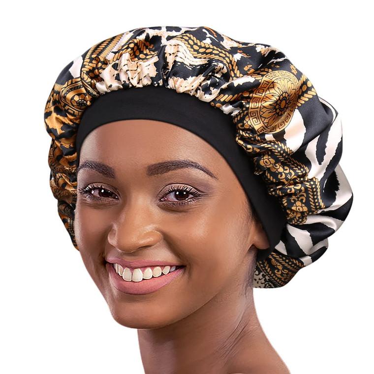 Alnorm Satin Sleeping Cap for Girls Women Turban Comfortable Headband Slouchy Beanie Brown Leopard