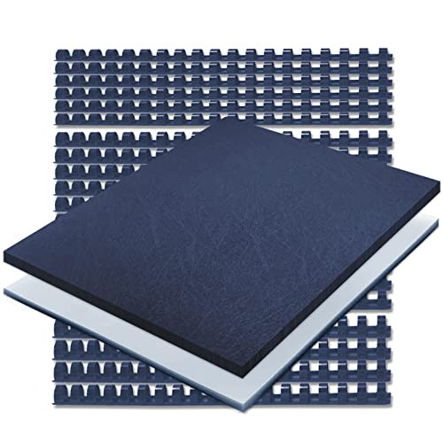 Binditek 60 Pack Binding Covers and Combs kit, Includes 20 Pcs 8Mil Clear PVC, 20 Navy Leather-Textured Heavyduty Polycovers, 20 Navy Binding Combs,