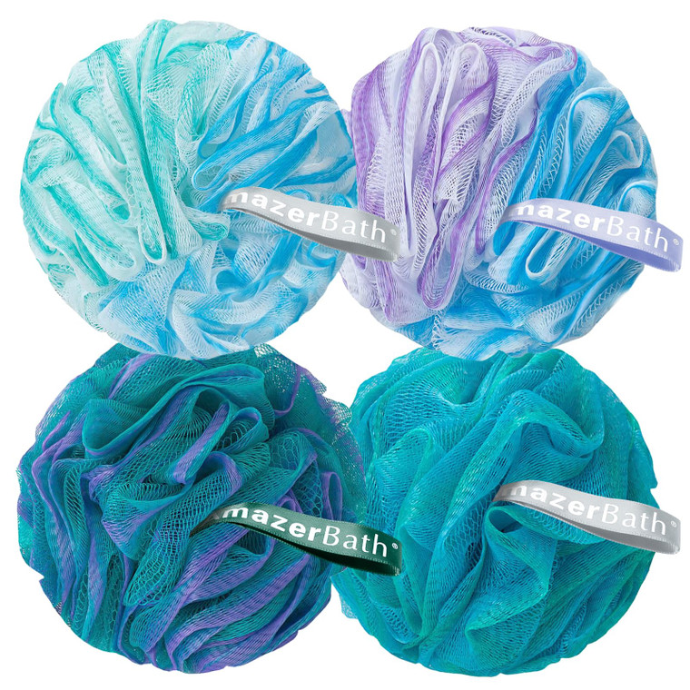 AmazerBath Charcoal Loofah Sponge, Shower Loofah 60g/PCS - Body Scrubber Loofa Set of 4 - Green, Purple & Blue, Bath Sponge for Men and Women