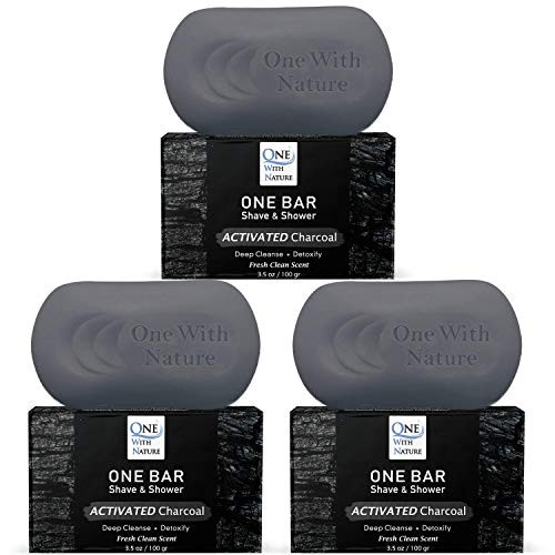 ONE Bar Activated Charcoal 3.5 oz 3 Pack - Shave, Shower, Shampoo, face, beard, body, hair/scalp, SuperFAT oil Infused: Avocado, Mango, Olive, Coco