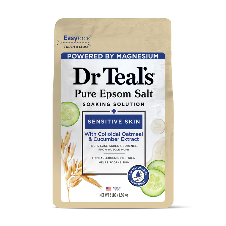 Dr Teal's Epsom Salt Magnesium Soak, Sensitive Skin with Colloidal Oatmeal & Cucumber Extract, 3 lbs