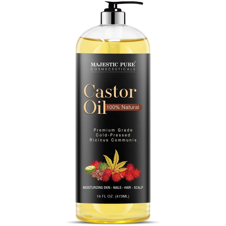 Majestic Pure Castor Oil - 100% Pure & Natural - Premium Grade, Cold Pressed, Hexane Free - Hair, Eyelashes, Eyebrows, Nails - Moisturizing & Nourish