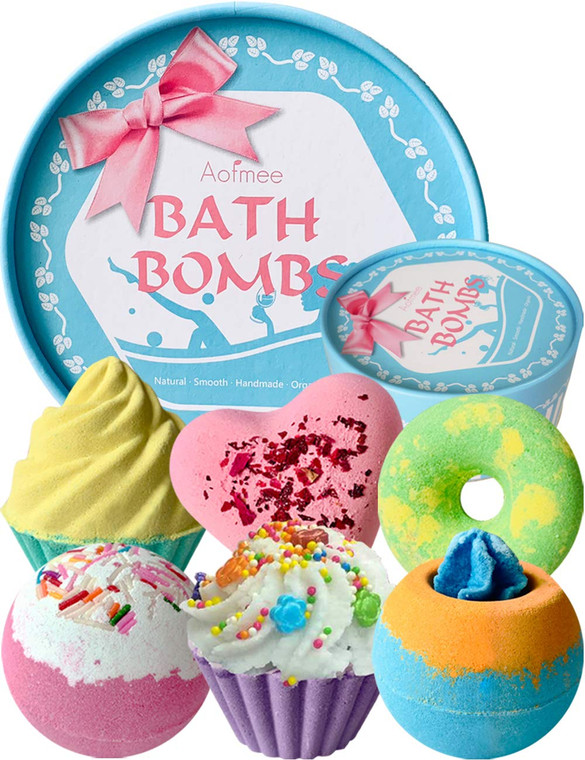 Aofmee Bath Bombs, 6pcs Bubble Bath Bomb for Girls, Handmade Fizzies Bathbombs for Women, Natural Organic Kids Spa Kit, Non Toxic Bath Kit for Teens,