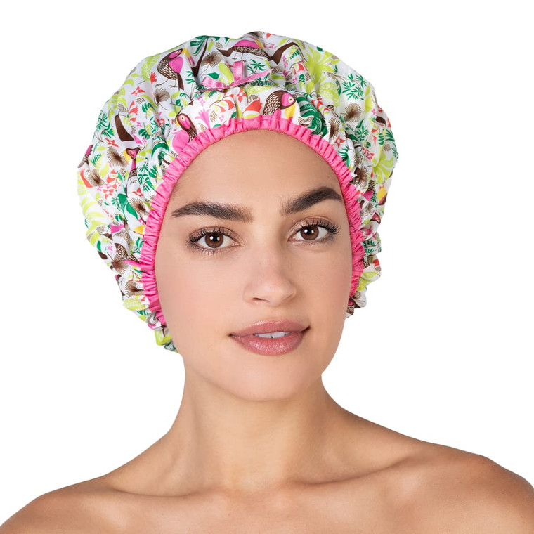 Reusable Bath & Shower Cap Lined, Oversized Waterproof Shower Caps Large Designed for all Hair Lengths with PEVA Lining & Elastic Band Stretch Hem Ha
