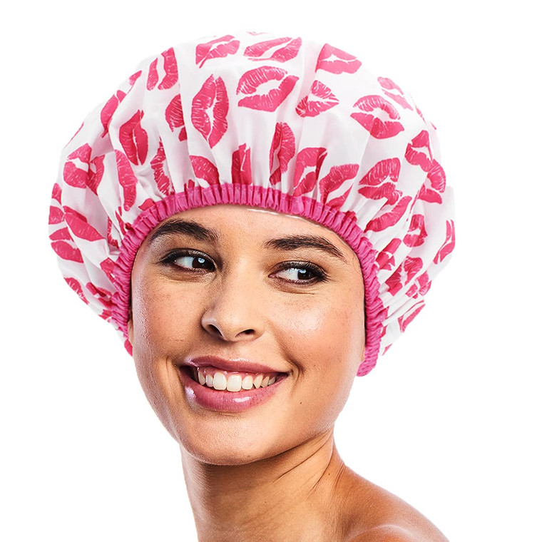 Reusable Shower & Bath Cap & Lined, Oversized Waterproof Shower Caps Large Designed for all Hair Lengths with PEVA Lining & Elastic Band Stretch Hem