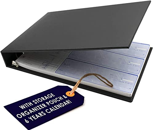 Business Checkbook Binder 7 Ring, 600 Checks Capacity, for 9 x 13 (3 Checks Per Page) Sheets, with Zippered Pouch Organizer & 6 Yr Calendar, Professi