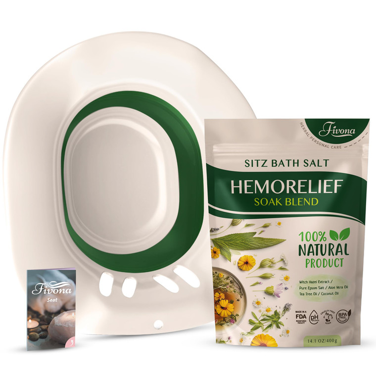 Fivona 2-in-1 Sitz Bath Soak Kit Over The Toilet Seat with Epsom Salt Blend with Essential Oils for Hemorrhoids and Postpartum Care Ideal for Perinea