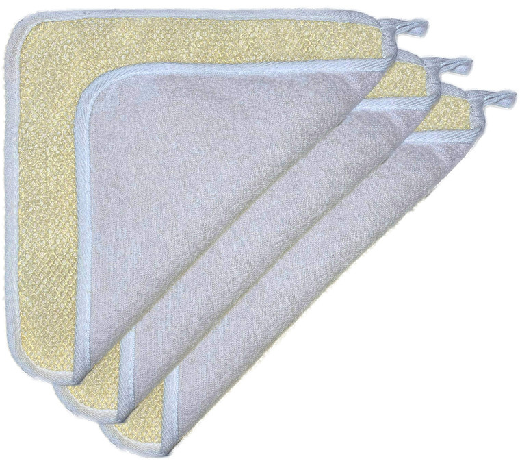3 pcs/set Soft Weave Home Spa Exfoliating Face and Body Wash Cloths, Dual-Sided With Exfoliating Scrub and Soft Terry Cloth - Shower Scrubber - Remov