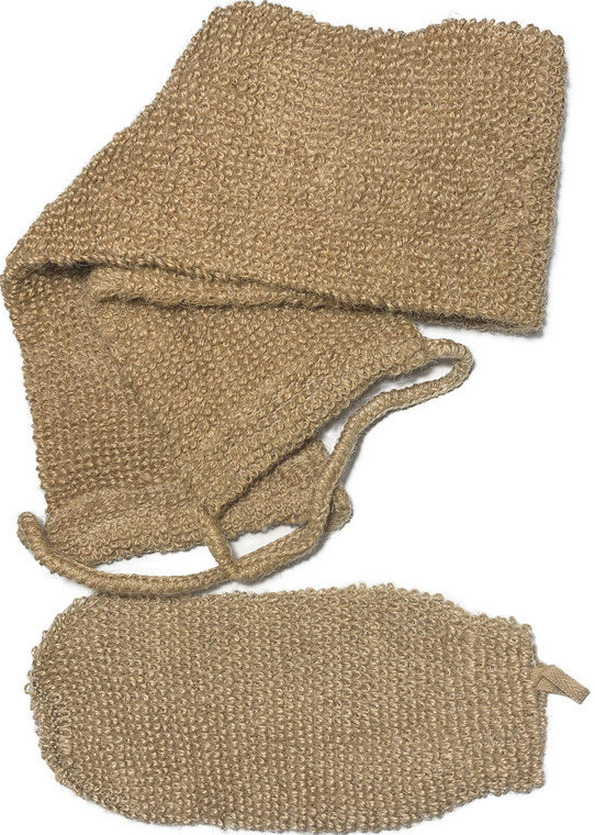 2 pcs/Set Large Natural Exfoliating Hemp Back Scrubber for Shower for Men and Women - Rub Glove Mitt Mitten - Deep Clean & Invigorate Your Skin - Mac
