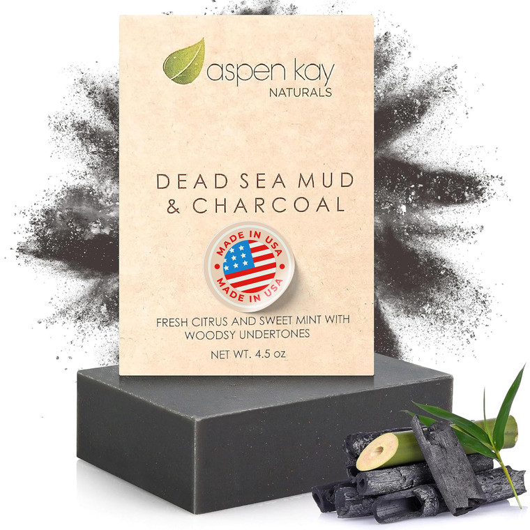 Aspen Kay Naturals Handmade Dead Sea Mud Soap Bar, Activated Charcoal & Pure Essential Oils, 4.5 oz Bar