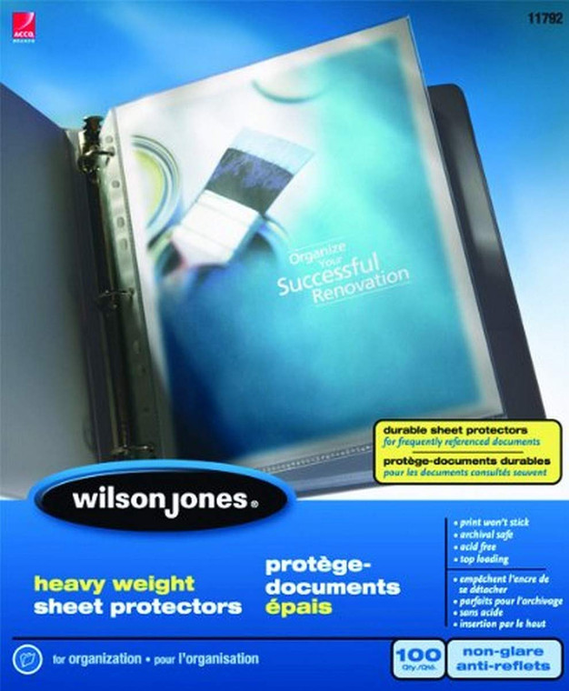 Wilson Jones Sheet Protectors, Heavy Weight, Top-Loading, Non-Glare, 100 Sheets/Box (W21413)