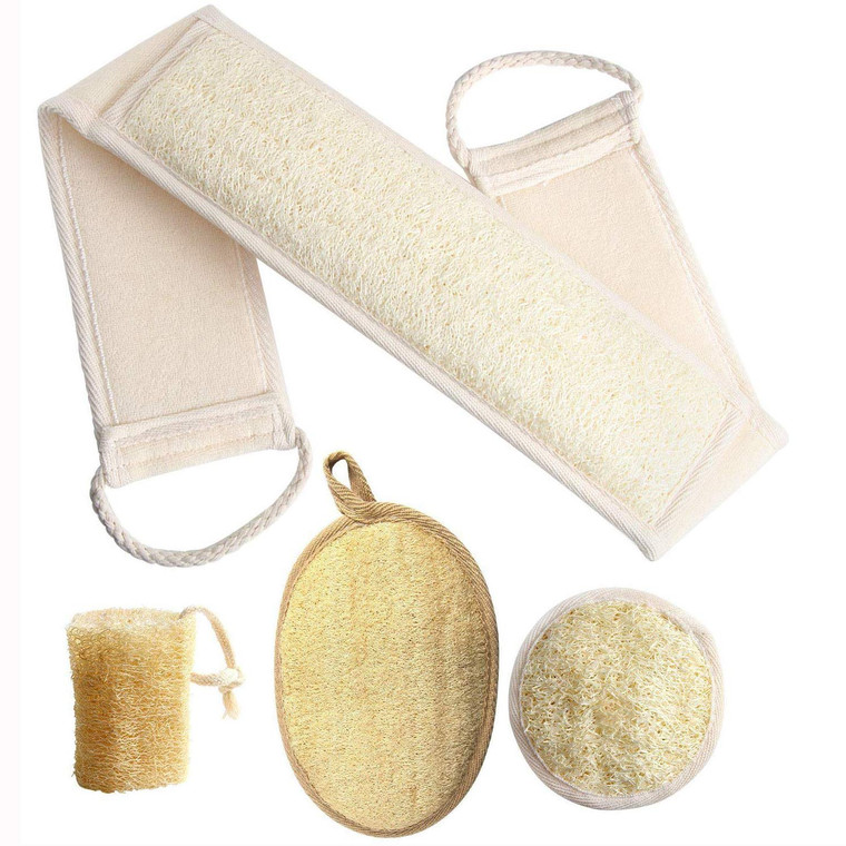 FEBSNOW Loofa Body Scrubber - 4 PCS Exfoliating Loofah Back Scrubber Natural Luffa Shower Bath Sponge Exfoliating Washcloth Face Scrubber Pad for Dee