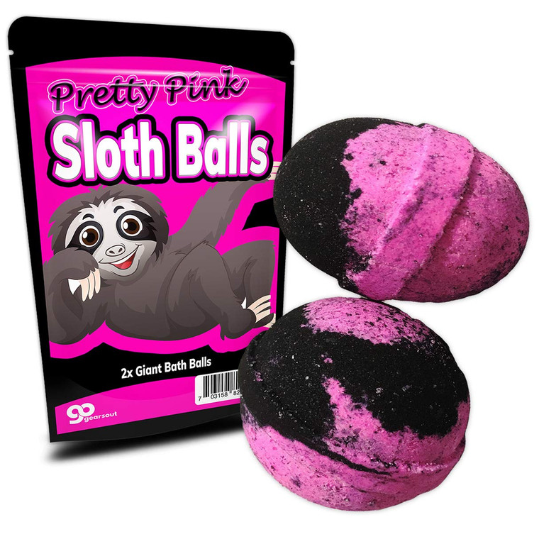 Pretty Pink Sloth Balls Bath Bombs - Happy Sloth Design - XL Bath Fizzers for Women - Pink and Black, Handcrafted in America, 2 pk