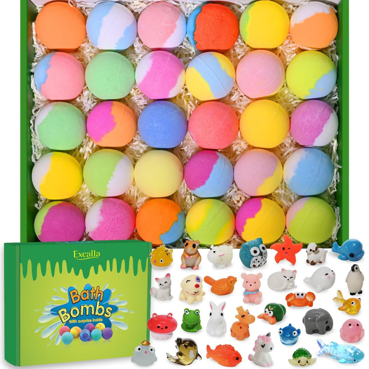 Bath Bombs for Kids with Toys Inside for Girls Boys - 30 Pack Bath Bombs Gift Set with Surprise, Kids Safe Bubble Bath Fizzy Balls Halloween Christma