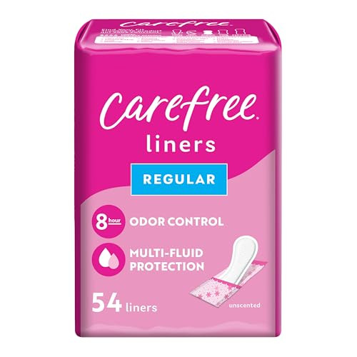 Carefree Panty Liners for Women, Regular, Wrapped, Unscented, 54ct | Pantiliners, Carefree Liners, Daily Liners for Women, Light Periods and Leaks, 8