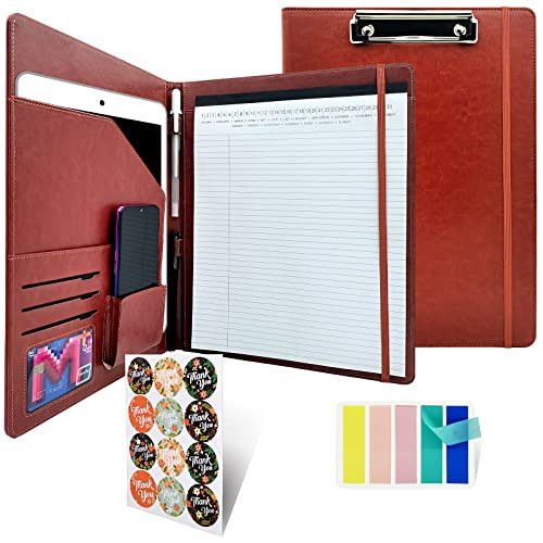 Zipper Portfolio Business PU Leather Conference Folder Storage Organizer Resume Document Holder 4 Ring Binders, Exterior Pocket, Padfolio for Men for