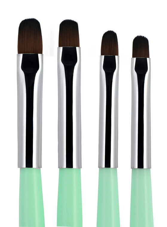Beaute Galleria - 4pcs Acrylic UV Gel PolyGel Nail Art Brush Set (Size 6, 8, 10, 14), Nail Tips Builder Painting Pen Clean-Up Brush, Wooden Handle wi