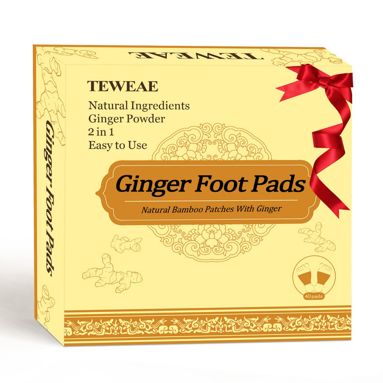 TEWEAE 2 in 1 Ginger Foot Pads, 40Pads Tear and Use, Premium Natural Ingredients Ginger Powder, Bamboo Vinegar FootPads with ''Stay in Place'' Adhesi