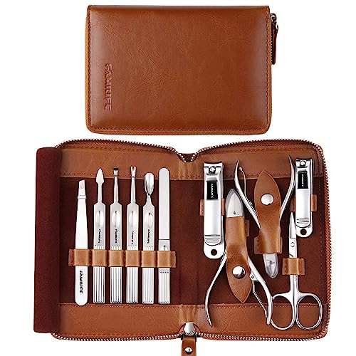 FAMILIFE Manicure Set, Professional Manicure Kit Nail Clippers Set 11 in 1 Stainless Steel Pedicure Tools Nail Kit Men Grooming Tool with Portable Br