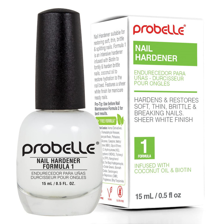 Probelle Nail Hardener Formula 1 - Repair Damaged Nails, Extra Strong Nail Growth Base Coat For Brittle Nails, Grows and Strengthens Soft, Weak Nails