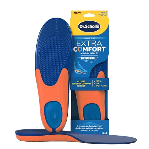 Dr. Scholls Extra Comfort Support Insoles Men, Size 8-14, 1 Pair: All-Day Comfort Shoe Inserts with Massaging Gel for Big & Tall Men, 200lbs+, Wide