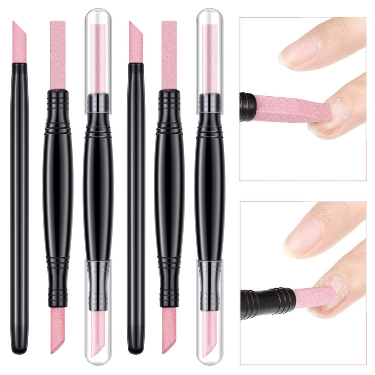 Mudder 6 Pieces Pumice Stone Nail File Cuticle Remover Stick Double-Headed Polishing Pen for Valentine's Day Women Mother Girl Gifts Household Beauty