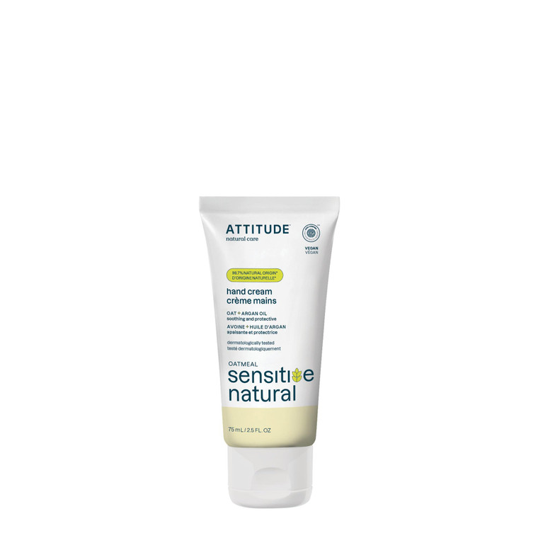 ATTITUDE Hand Cream for Sensitive Skin with Oat, EWG Verified, Dermatologically Tested, Vegan, Argan Oil, 2.5 Fl Oz