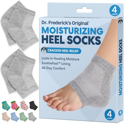 Dr. Frederick's Original Moisturizing Heel Socks for Dry Cracked Heels Treatment - Infused with Olive Oil, Jojoba Oil and Vitamin E - 2 Pairs - Valen