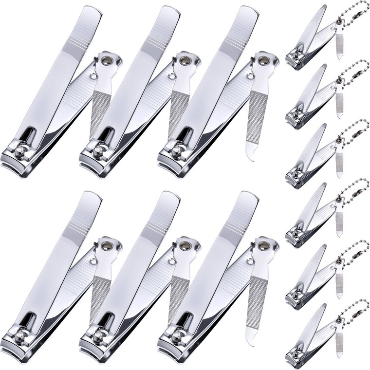 Bememo 12 Pieces Stainless Nail Clippers Set Fingernail and Toenail Clippers Nail Cutter Tool Set for Men and Women(Silver)