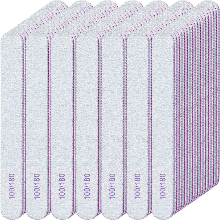 200 Pcs Nail Files 100/180 Grit Double Sides Emery Boards Reusable Nail Files for Acrylic Fingernails Professional Manicure Tools for Natural Acrylic