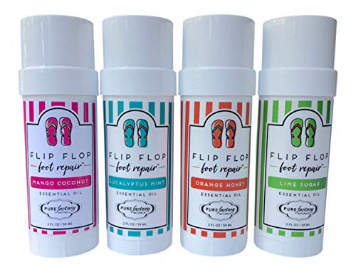 Foot Balm Moisturizer For Rough Heels & Dry, Cracked Feet  Flip Flop Foot Repair Bundle  4 Pack  Mango Coconut, Lime Sugar, Orange Honey, Eucalypt
