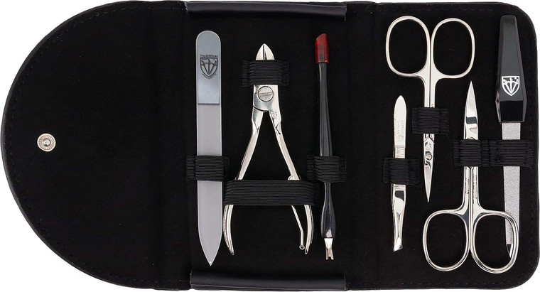 3 Swords Germany - brand quality 7 piece manicure pedicure kit set - nail care tools by 3 Swords - black genuine leather