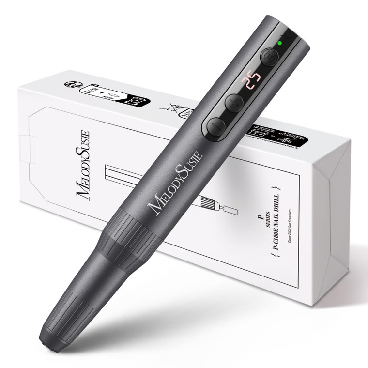 MelodySusie Pen-Shaped Portable Cordless Nail Drill, PC180E 25000RPM Rechargeable Electric File with LED Display for All Nail Care, Manicure Shaping