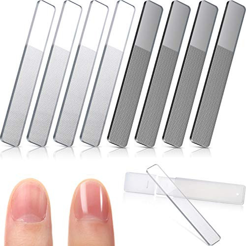 8 Pieces Glass Nail File Fingernail Polisher Shiner Glass Natural Files Crystal Nail Shiner Buffer Polisher with Case for Natural Fingernail