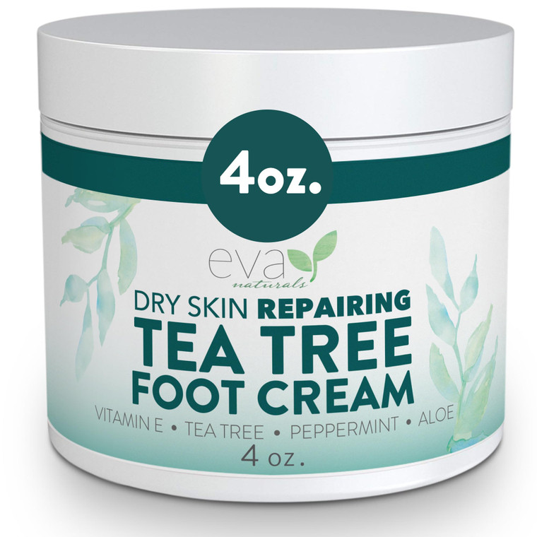 Eva Naturals Tea Tree Foot Cream  Moisturising Foot Lotion & Balm for Dry, Cracked Heels & Feet with Peppermint, Menthol, Spearmint, Aloe, Sunflower