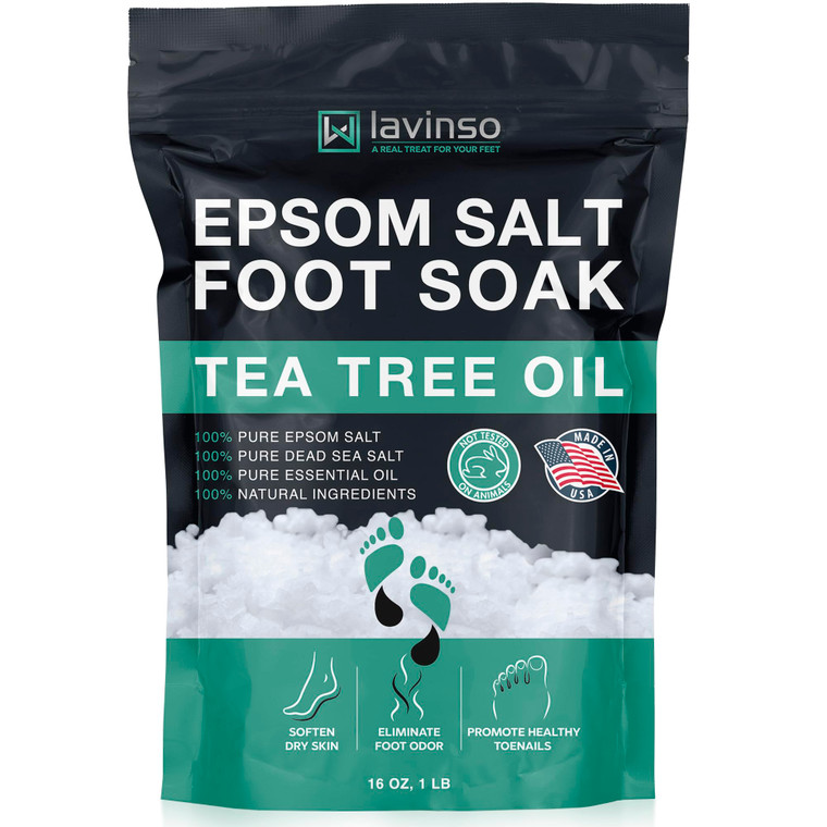 Tea Tree Oil Foot Soak with Epsom Salt - Made in USA - for Toenail Health, Athletes Foot, Stubborn Foot Odor, Softens Calluses & Soothes Sore Tired F
